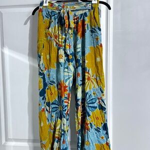Angie Floral Wide-Leg Pants in Yellow & Blue
